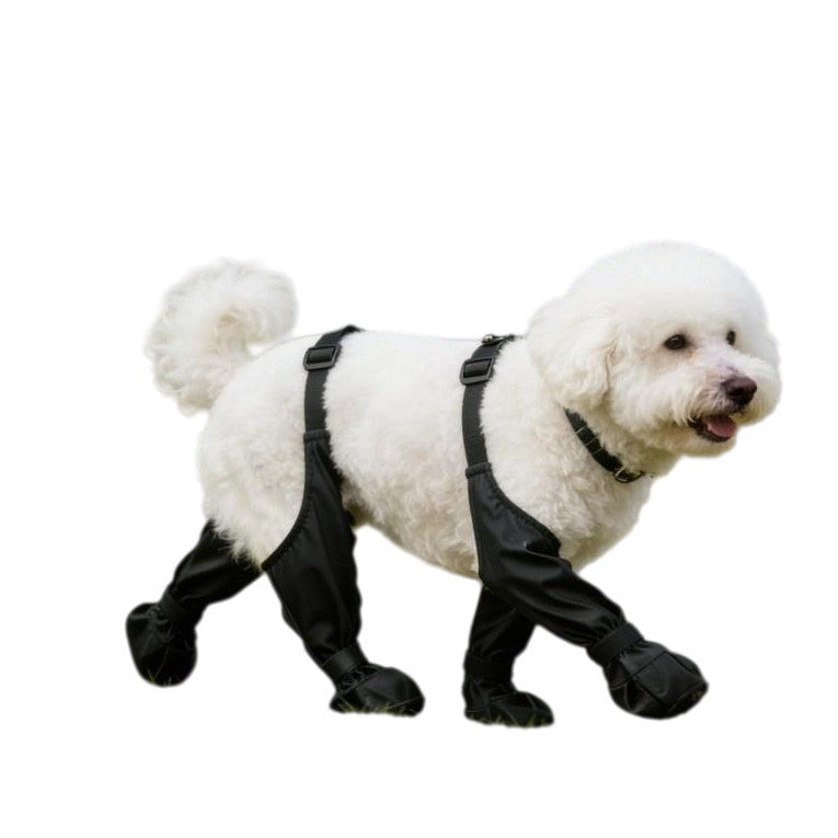 Black waterproof dog shoe covers with anti-slip soles and back strap, product image 2