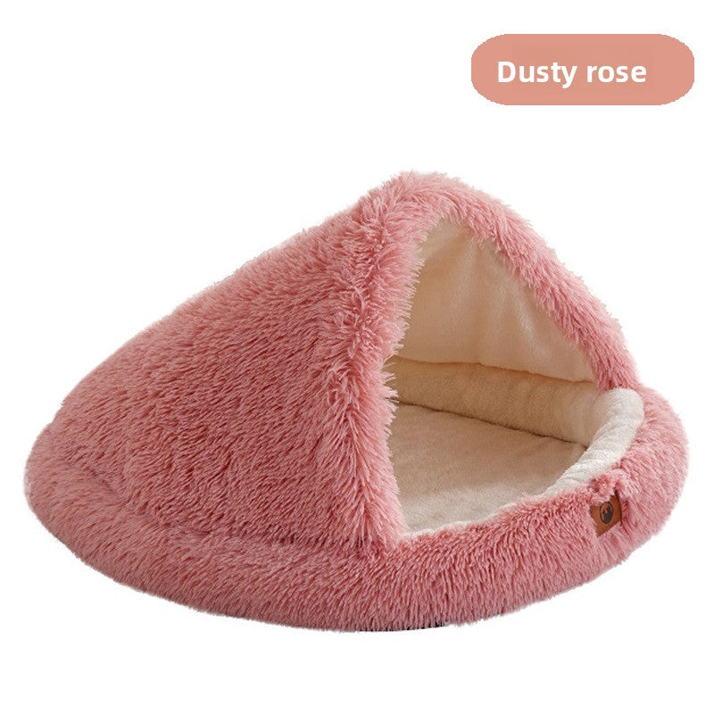 Plush enclosed cave bed for cats in gradient grey, product image 43