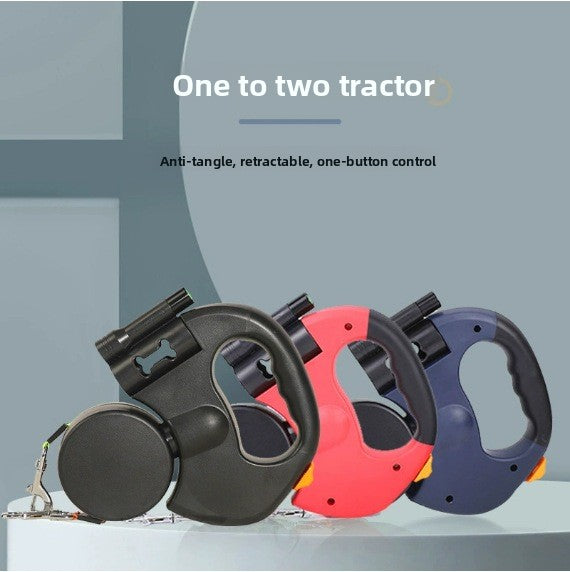 Retractable dog lead with built in poo bag dispenser and 5m tape