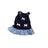 Small dog in a blue breathable vest dress with bows