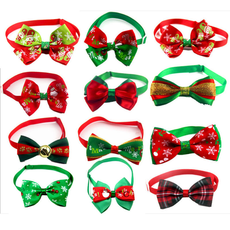 Christmas ribbon bow tie collar for dogs and cats in Style 1, front view