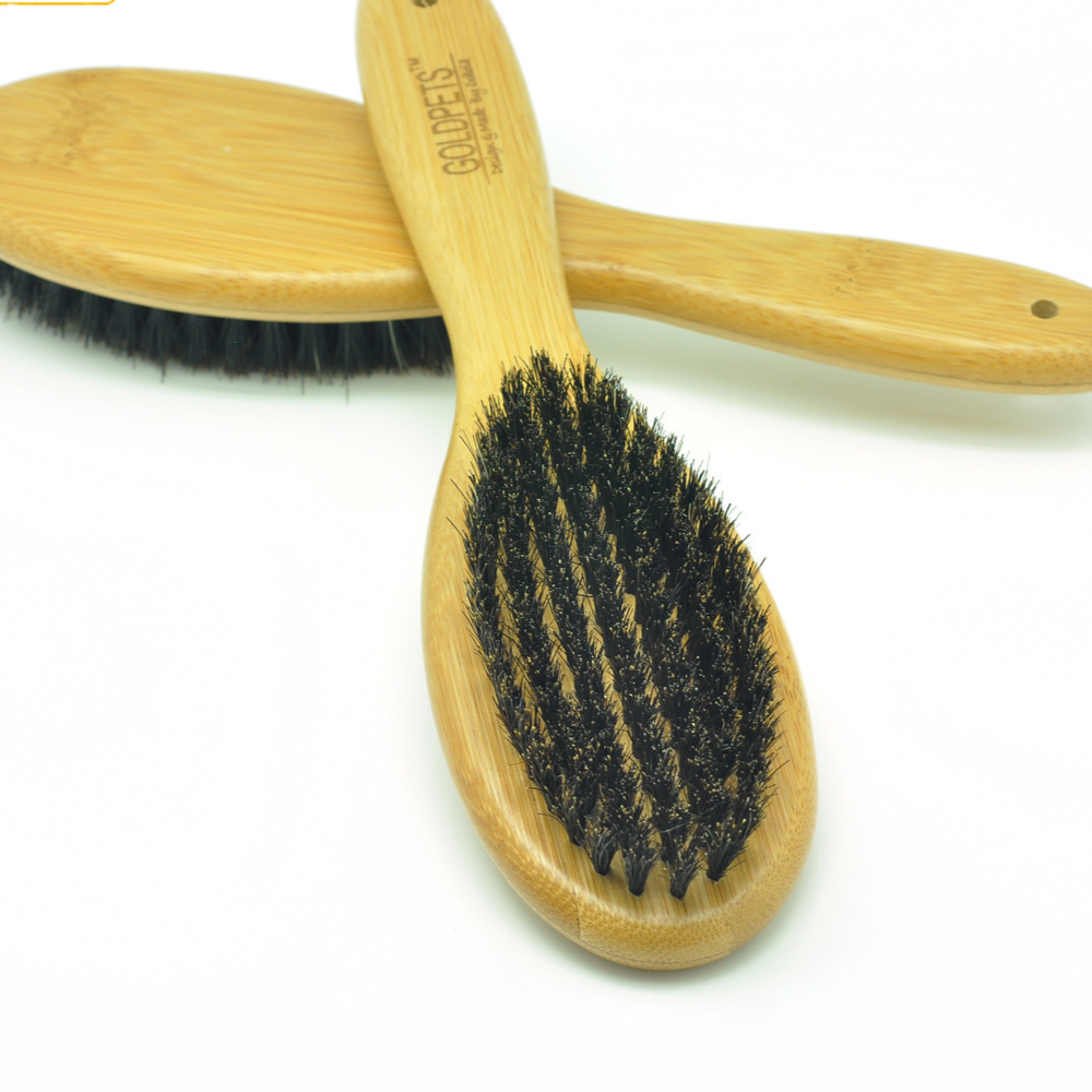 Steel Pin and Boar Bristle Dog Comb with Bamboo Handle