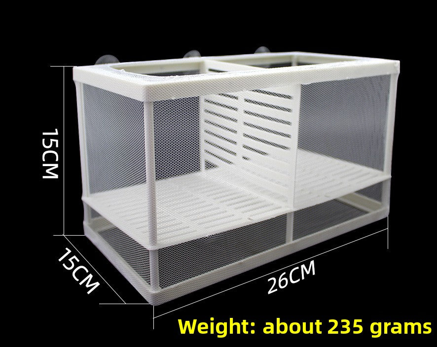 Mesh fish breeding isolation box with suction cups in aquarium, view 9