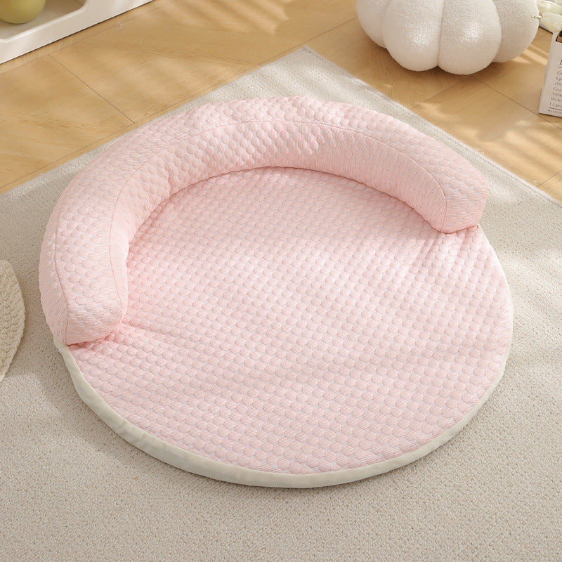 Ice Silk Cooling Pet Bed, Round Dog and Cat Sofa Mat with Bolster