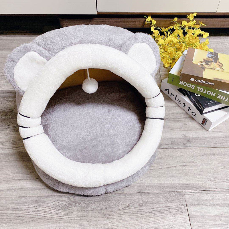 Semi-enclosed washable cat bed with cute animal print design, photo 16