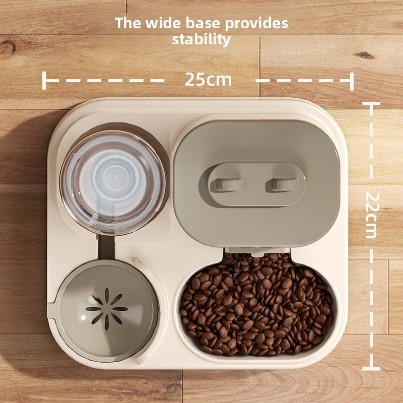 Automatic Pet Feeder with Food and Water Bowls and Cat Ear Sliding Cover for Cats and Dogs