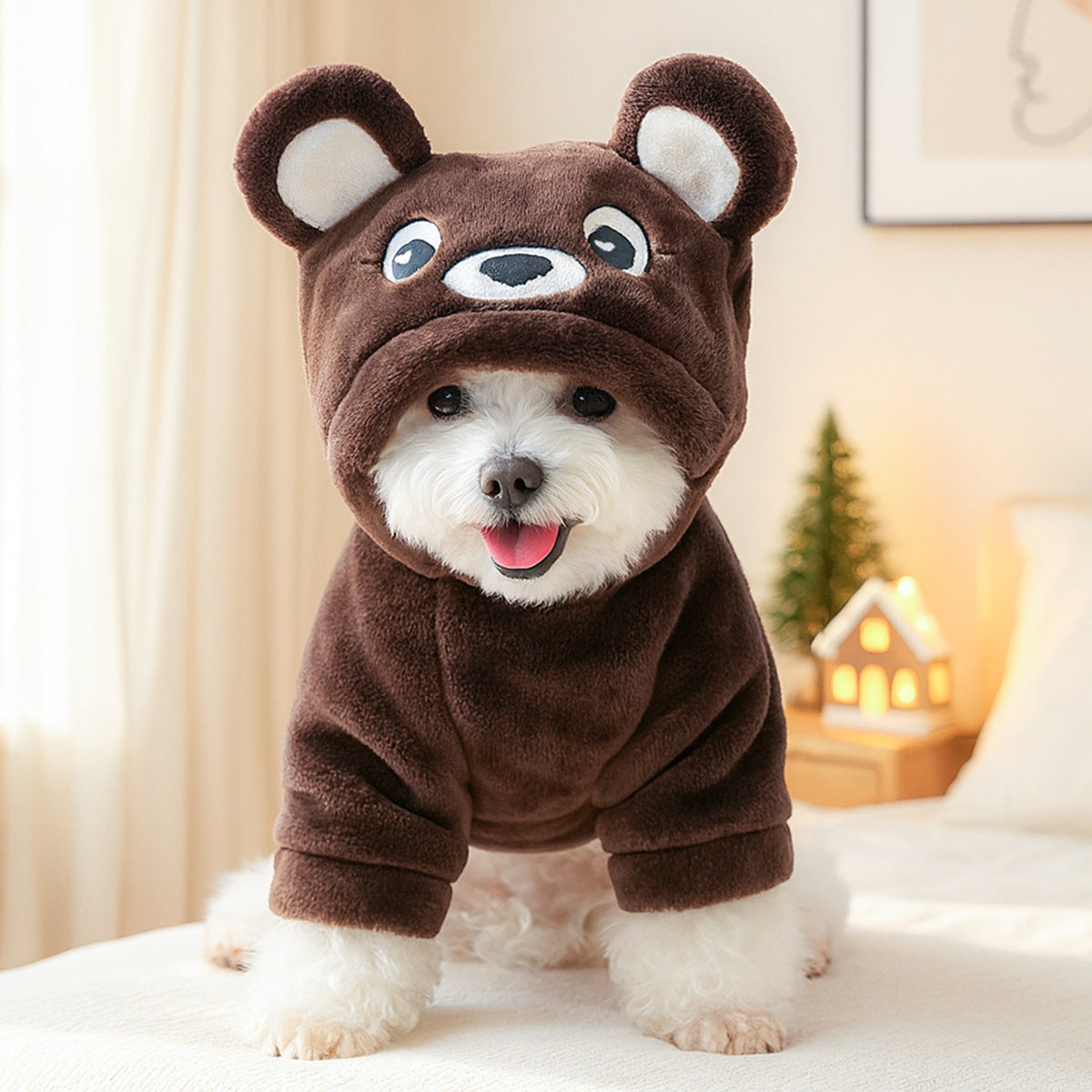Fleece lined animal costume hoodie for dogs and cats in Flower Dinosaur, side view