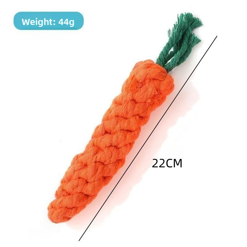 Knotted cotton rope carrot dog toy with colourful knots