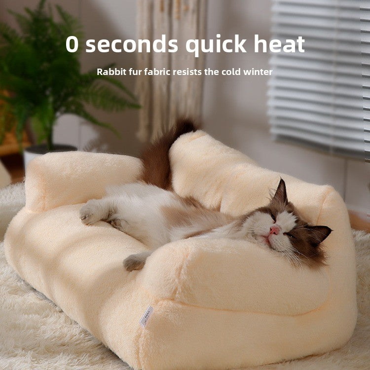 Semi-enclosed pet sofa bed with pillow for cats, photo 3