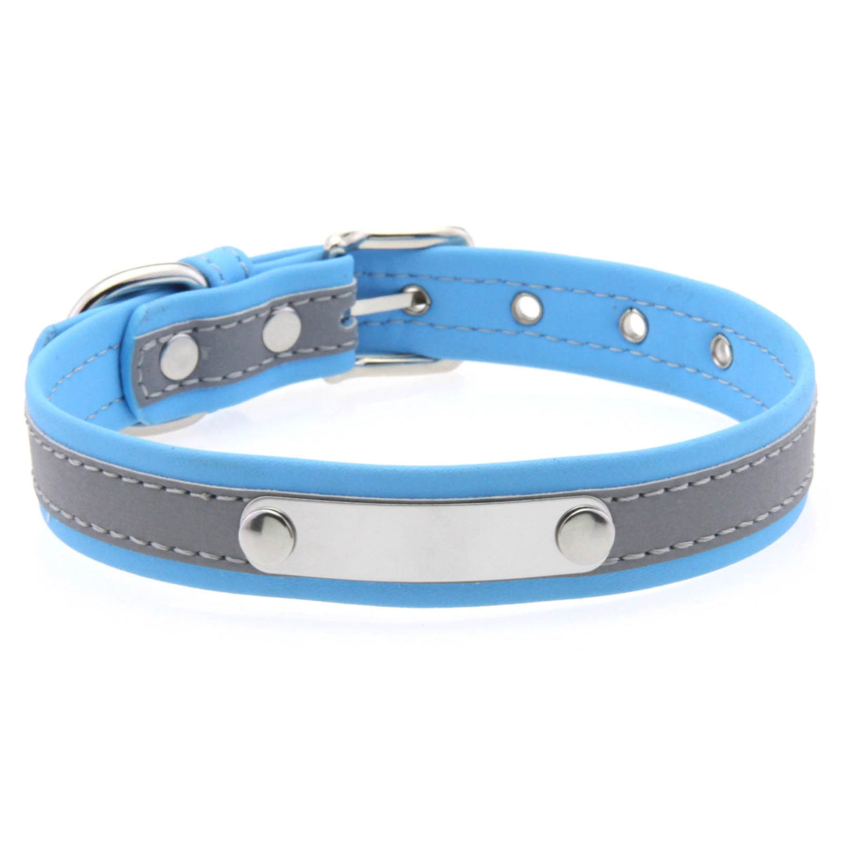 Reflective pet collar with steel name tag, available from Pet Royale UK