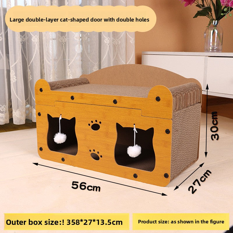 Corrugated cardboard cat scratcher house and den, product detail photo