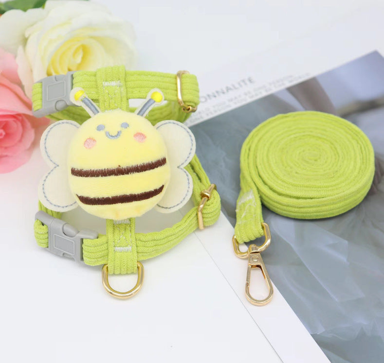 Cute bee print vest harness and lead on a puppy