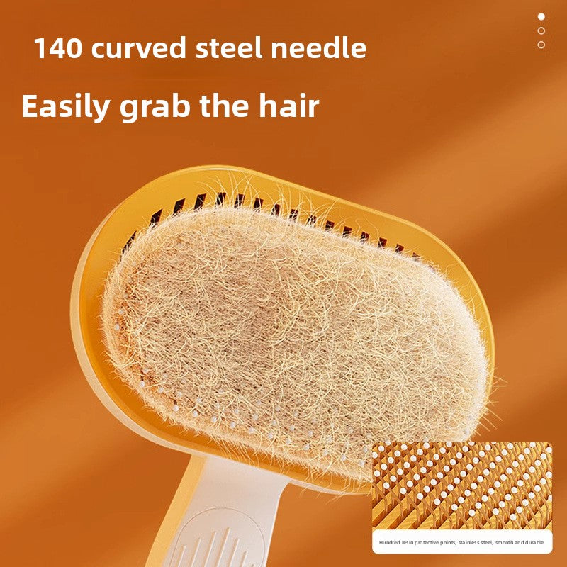 Oval Self-Cleaning Slicker Brush with One-Press Fur Release