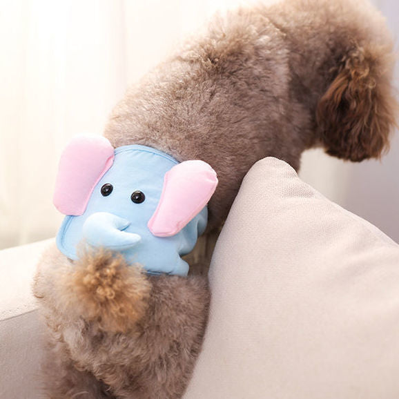 Washable cotton male dog belly band in Elephant, front view