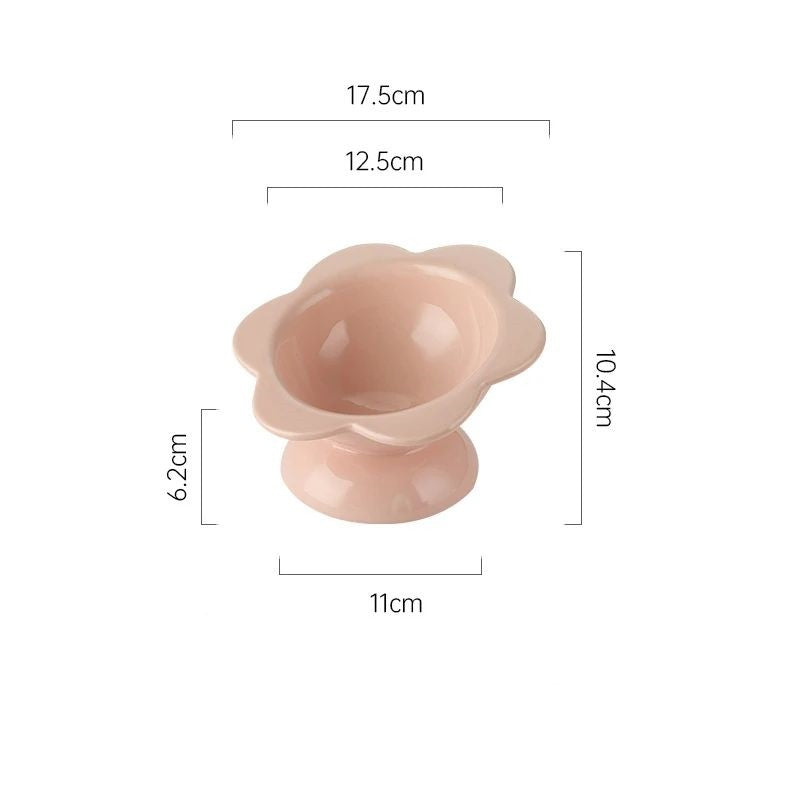 Pink glazed ceramic cat feeding bowl with wide base, view 6