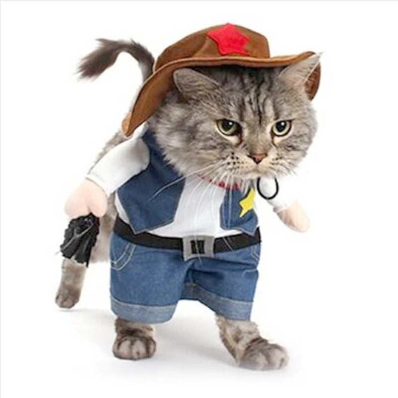 Cowboy denim look hooded jumpsuit for dogs and cats, in Denim Cowboy, image 6