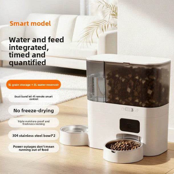 Smart Pet Feeder with 5L Food Hopper, 3L Water Tank, App Control and Optional Video