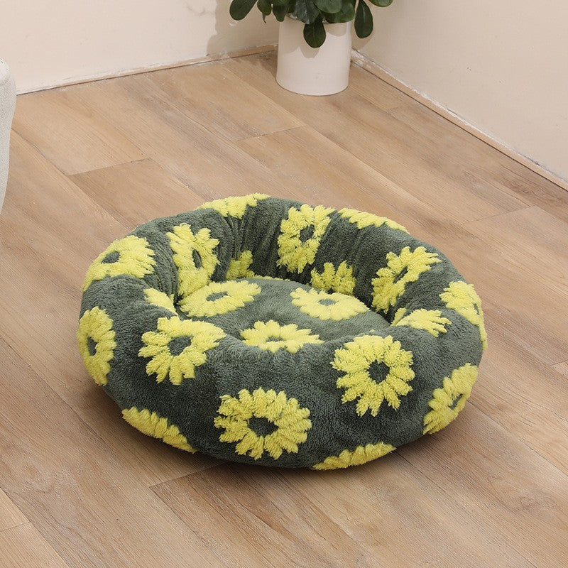 Soft round nest bed for cats and dogs, full product photo