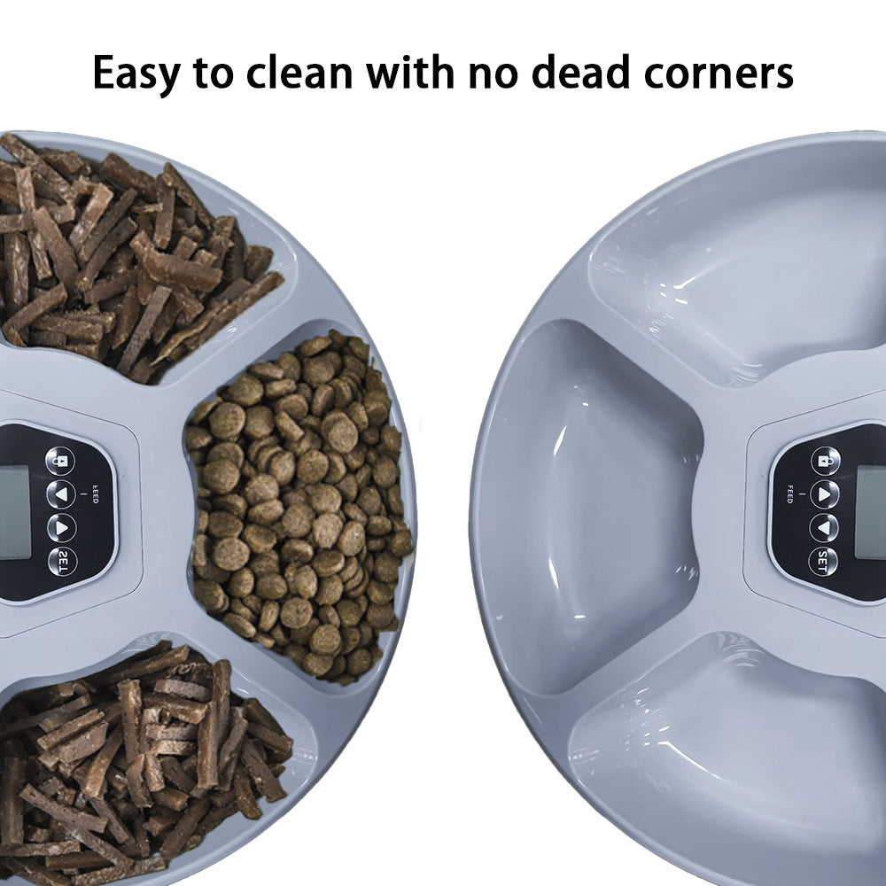 5-Compartment Rotating Automatic Pet Feeder with 24-Hour Timer and USB Power