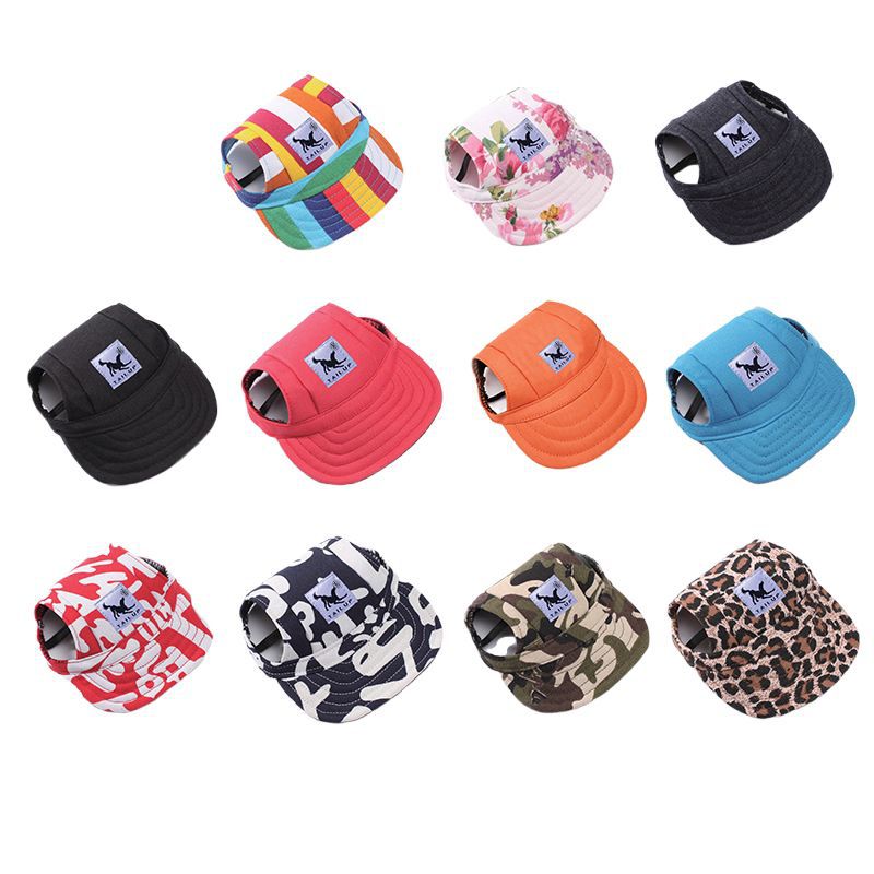 Canvas dog baseball cap for sun protection in Black, close-up detail