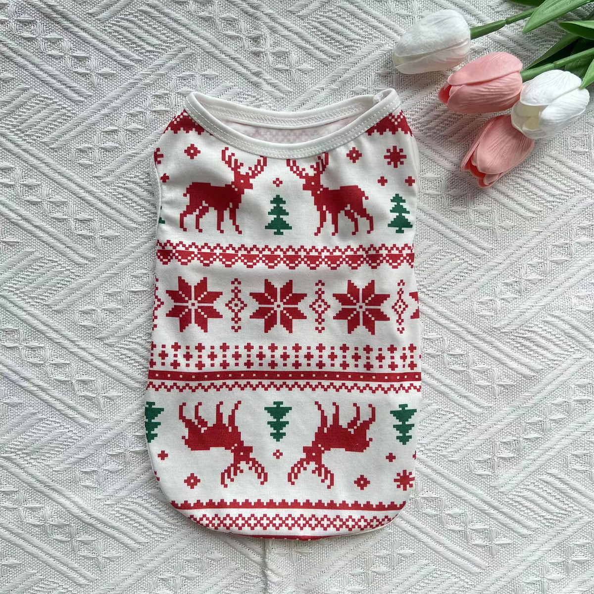 Lightweight Christmas dog vest in breathable polyester in Orange Bat, material detail