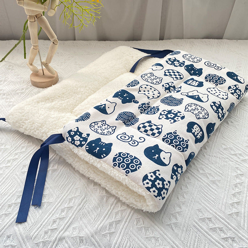 Blue cat print warm fleece pet mat for cats, photo 18