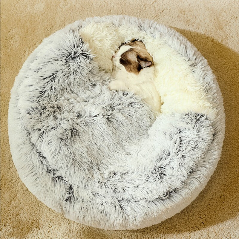 Thick plush cat sleeping bed in two-tone velvet, photo 4 of 29