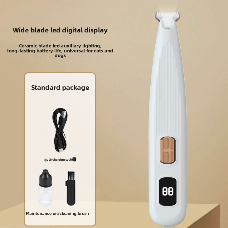 Rechargeable Paw Hair Shaver with LED Light and Ceramic Blade