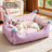 Semi-enclosed sofa style cat bed with striped poodle print, product image 2
