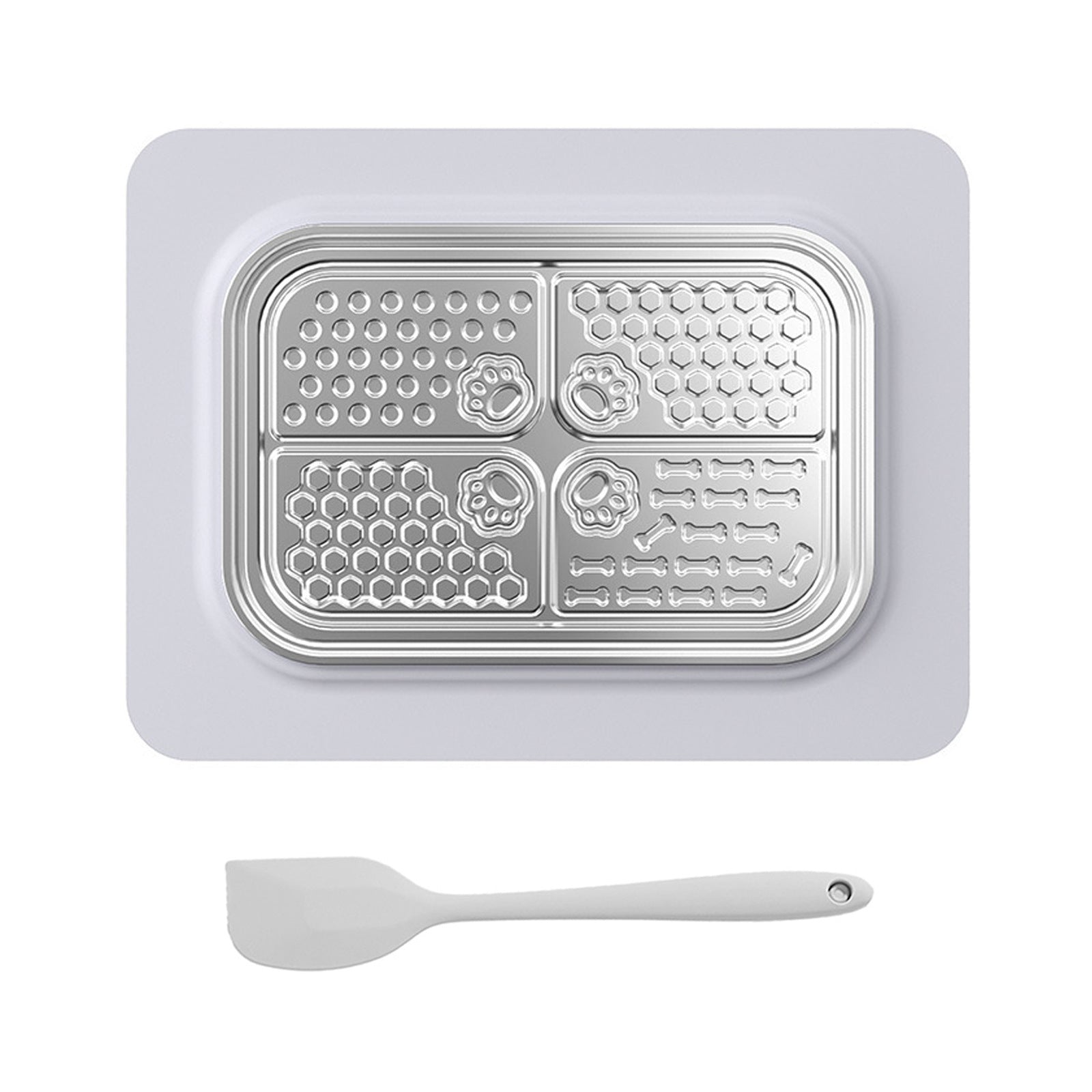 304 Stainless Steel Pet Licking Dish with Silicone Mat and Spatula for Wet Food