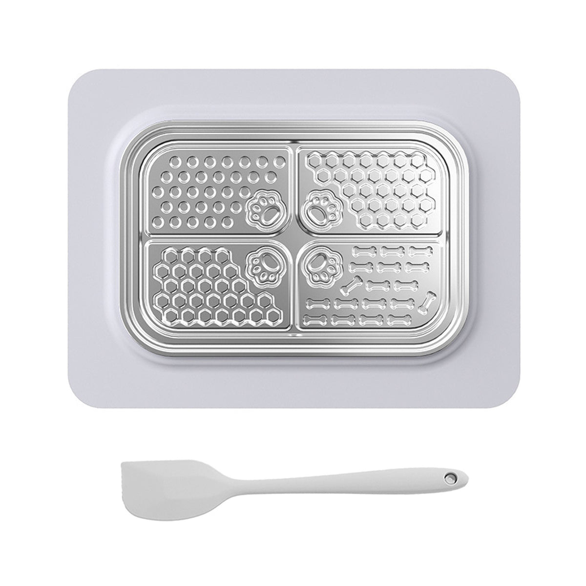 304 Stainless Steel Pet Licking Dish with Silicone Mat and Spatula for Wet Food