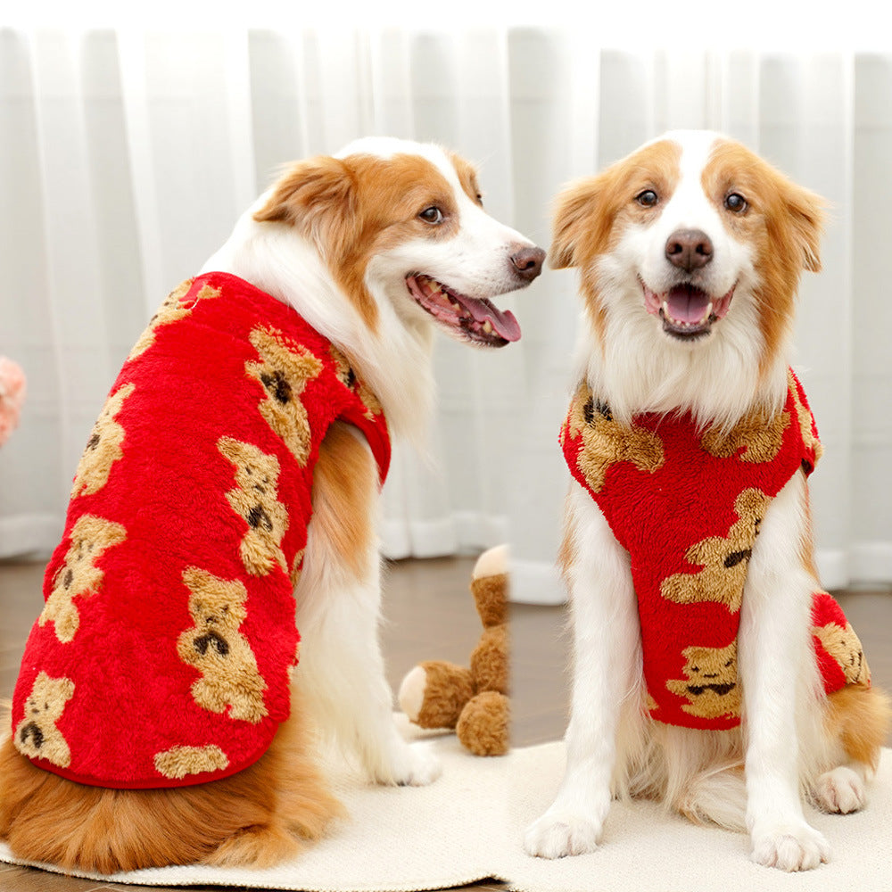 Cartoon bear pet sweatshirt for dogs and cats in Brown Yak, close-up detail