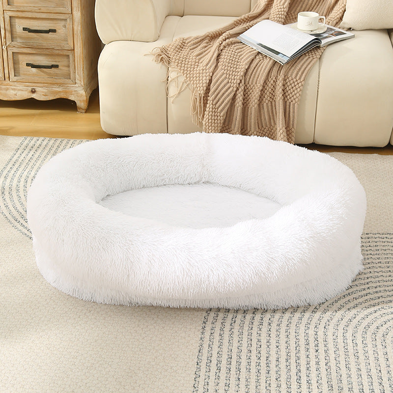 Raised edge cotton dog bed with curved sides and soft cushion, photo 79