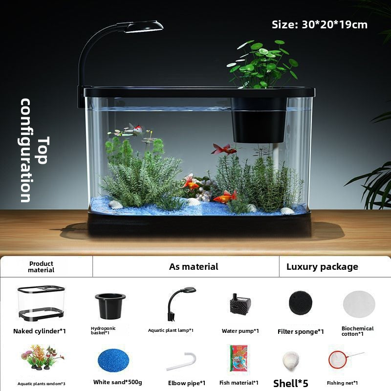 Small desktop plastic fish tank with clear cover and air pump, view 16