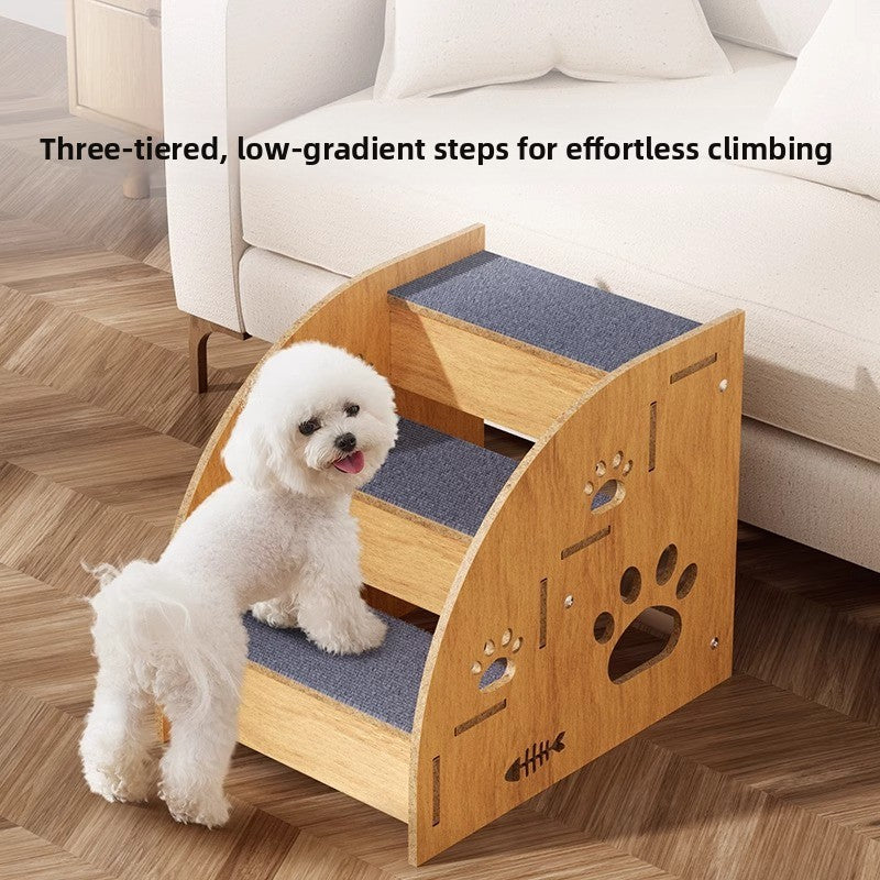 Carpeted pet ramp stairs with non-slip surface for beds