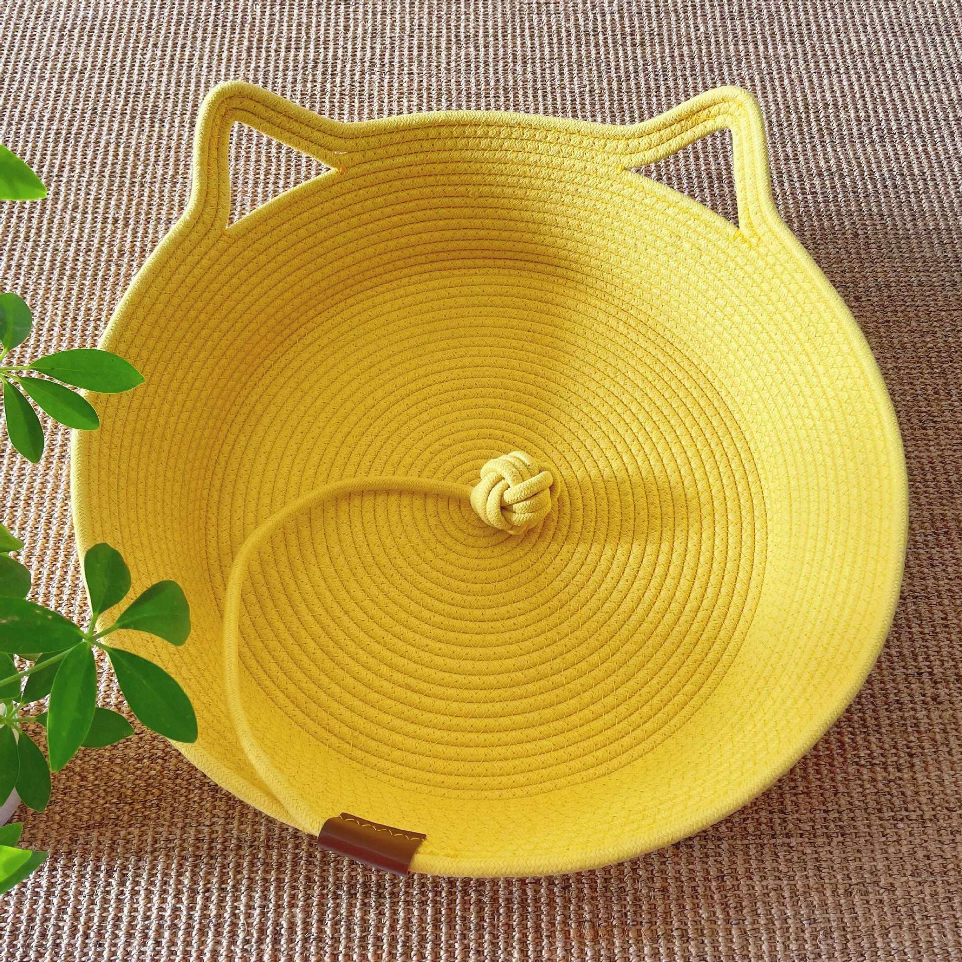 Small woven rattan cat nest in macaron blue with ball, view 23