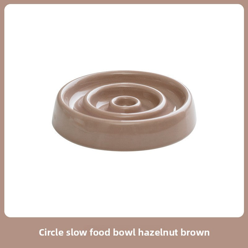 Round Ceramic Slow Feeder Bowl 15.5cm with Raised Pattern and Optional Wooden Base