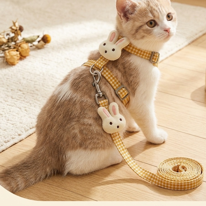 Rabbit print pet harness and lead set in Orange