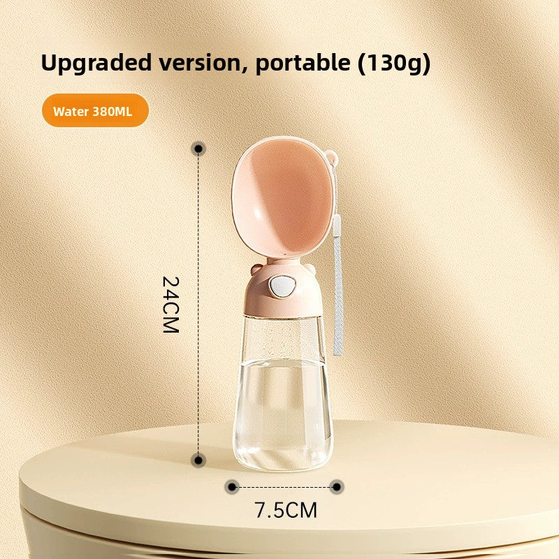 Portable dog water bottle cup with leakproof seal in Pink Flagship, top view