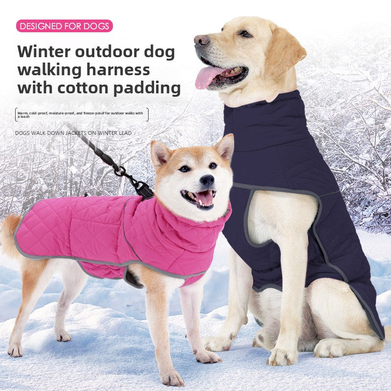 Waterproof padded winter coat for large dogs in Navy Blue, front view