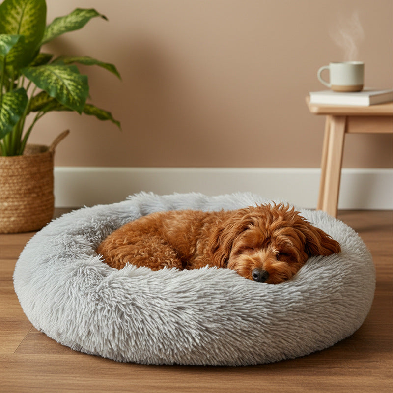 Soft round plush winter pet bed for cats, photo 1 of 47
