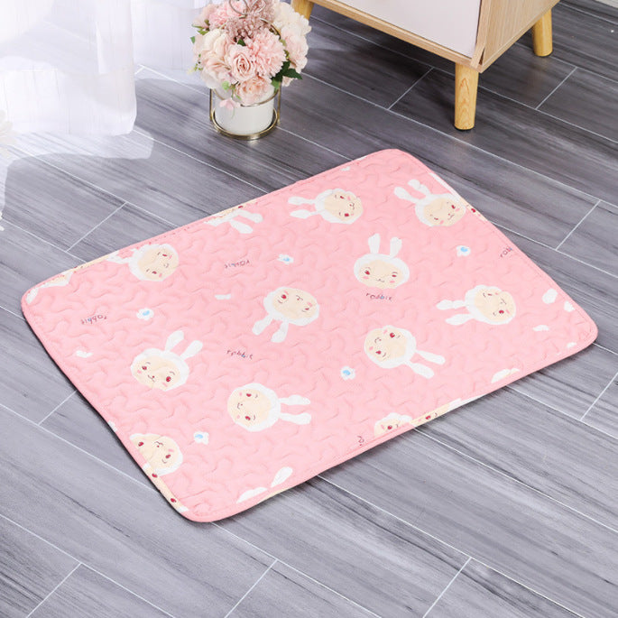 Breathable cotton pet mat with print in Pink Bunny, size 40 x 30cm