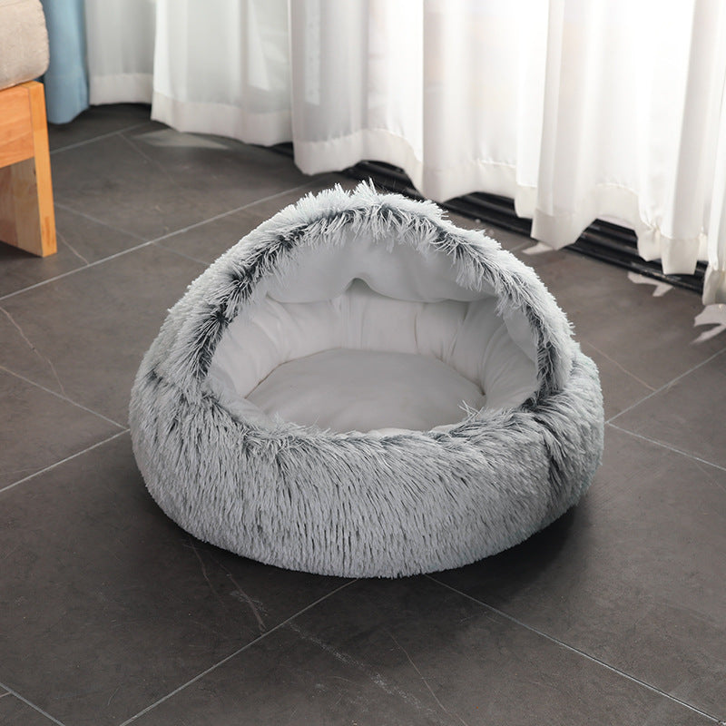 Crystal plush shell cat bed, soft semi enclosed nest, view 7