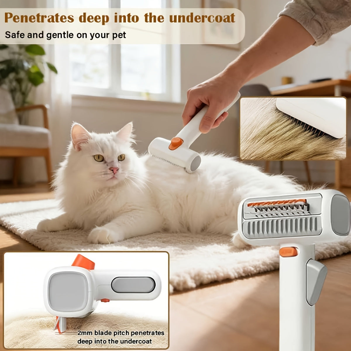 Two-in-One Pet Detangling Brush with Push-Button Fur Release