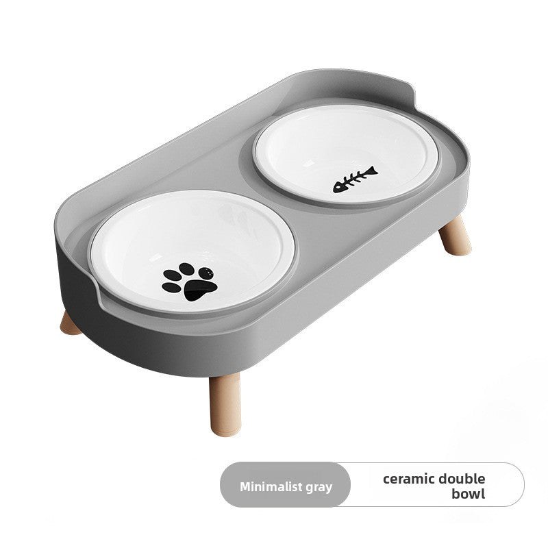 Anti-Spill Double Pet Bowl in Stainless Steel, Plastic or Ceramic with Raised Stand