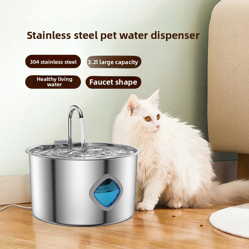 3.2L Stainless Steel Pet Water Dispenser with Smart Induction and Replaceable Filter