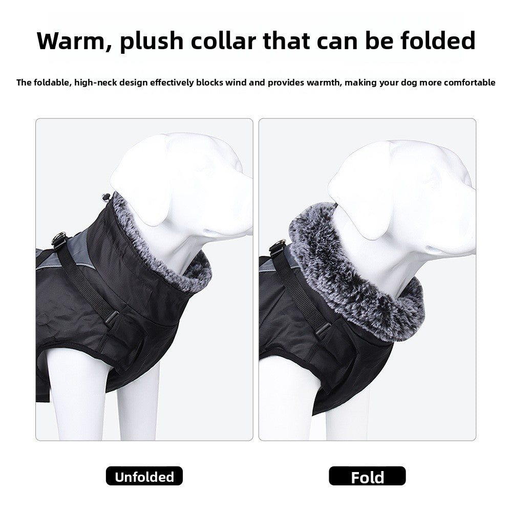 Reflective padded dog coats in red, blue and iridescent finishes