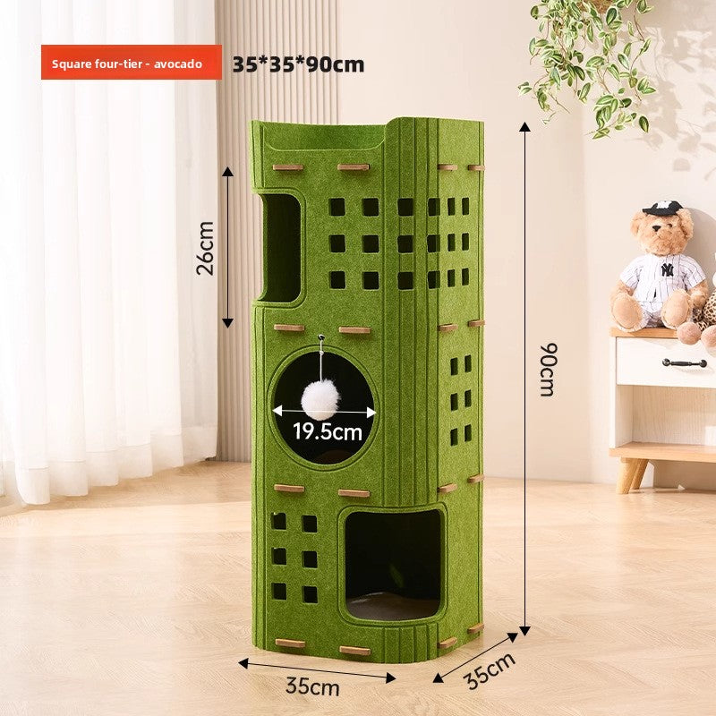 Stackable multi-layer cat condo with scratching boards in 4 Tier, Green