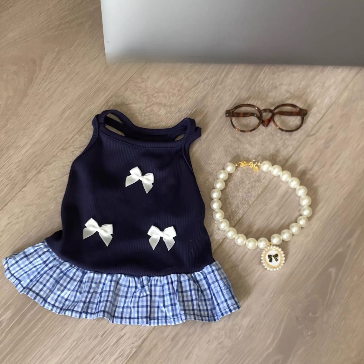 Blue bow strap summer dress for small pets for dogs and cats, image 9
