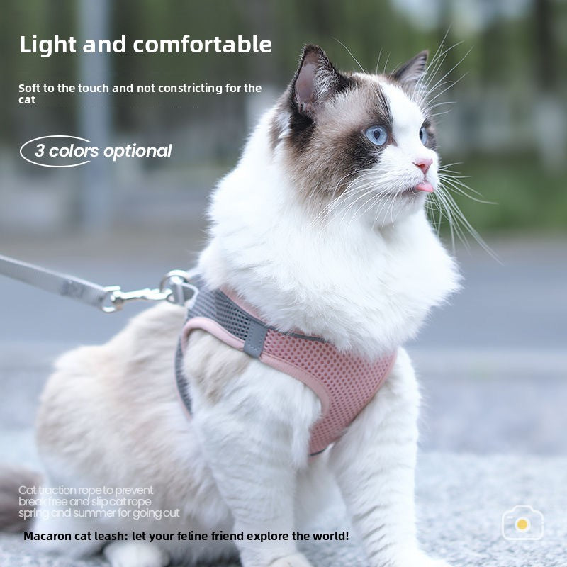 Reflective mesh cat harness with lead in green and grey, product image 1